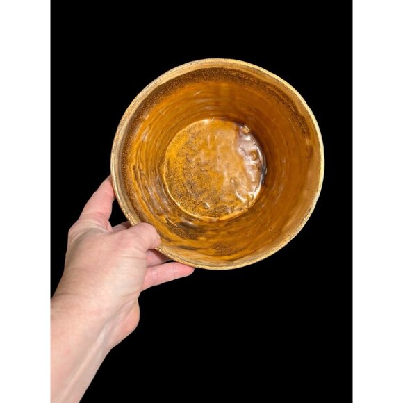 Vintage 1970s Ceramic Gold Drip Glaze Basket Style Planter Pot 6" Marked - Picture 4 of 12